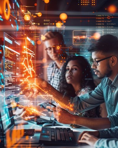 Diverse Team Working on a Project - Innovation and Technology in a Modern Office